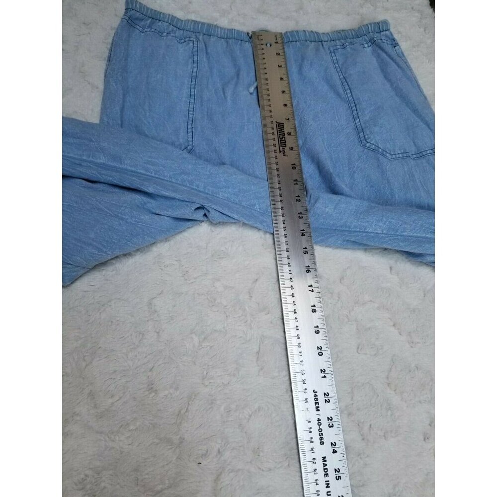 2PC Produce Company Button Front Shirt Large Cropped Pants XL Set Blue Pockets - Picture 6 of 12